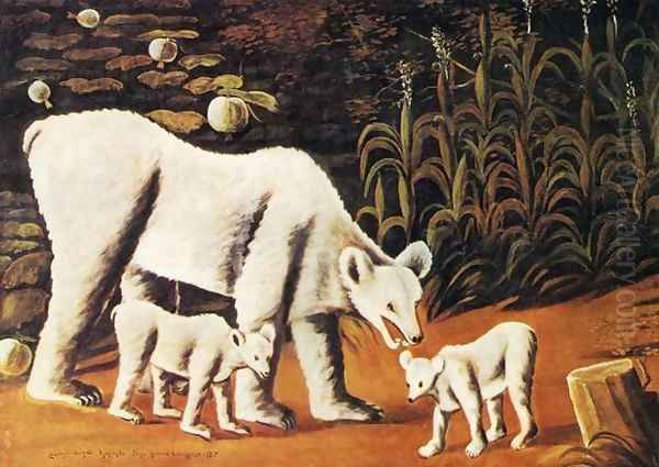 Mother Bear with Her Cubs 1917 Oil Painting by Niko Pirosmanashvili