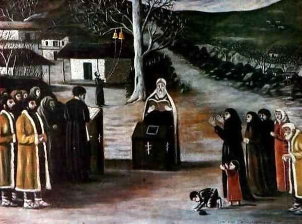 Prayer in a Village Oil Painting by Niko Pirosmanashvili