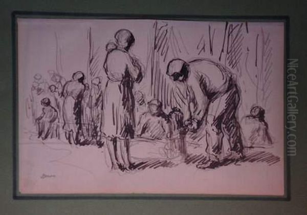 Spectacle
 Dessin A L'encre De Chine Et Crayon Noir, Signe En Bas A Gauche. Oil Painting by Maximilien Luce