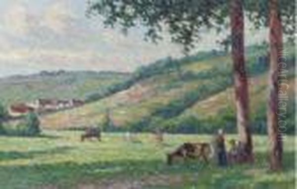 Paysage Avec Bergeres Et Vachers Oil Painting by Maximilien Luce