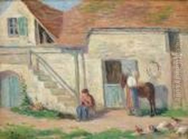 Cour De Ferme A Rollebo Oil Painting by Maximilien Luce