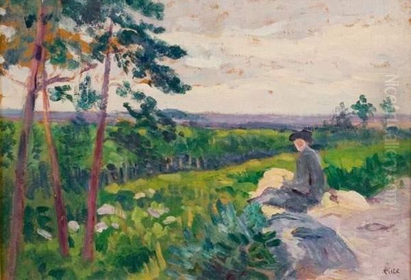 Personnage Assis Dans La Campagne Oil Painting by Maximilien Luce