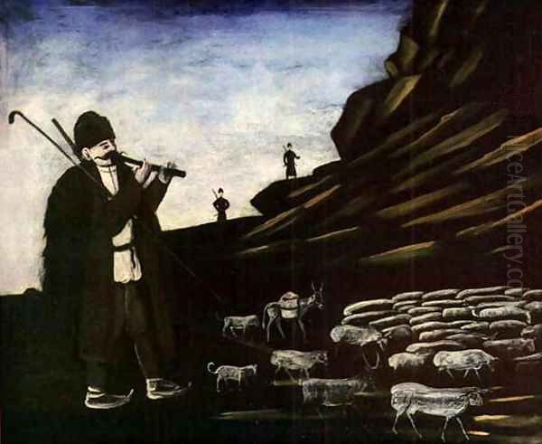 Shepherd with Flock Oil Painting by Niko Pirosmanashvili