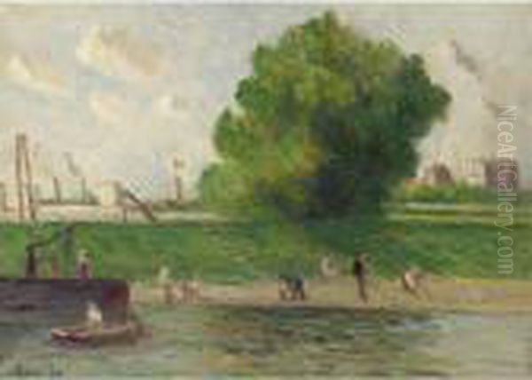 Banlieue Parisienne, Bord De La Seine Oil Painting by Maximilien Luce