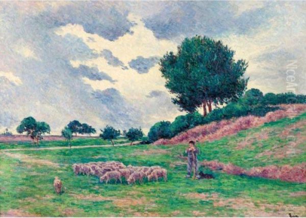 Mereville, Le Troupeau De Moutons Oil Painting by Maximilien Luce