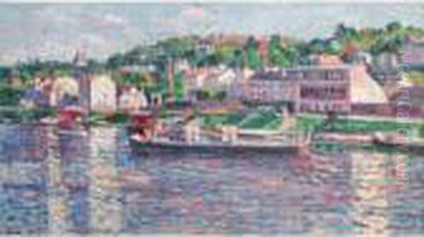 Le Bas-meudon, Peniche Sur La Riviere Oil Painting by Maximilien Luce