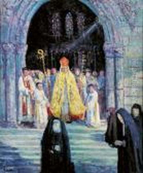 L'eveque Sortant De L'eglise, Vers 1880-1885 Oil Painting by Maximilien Luce