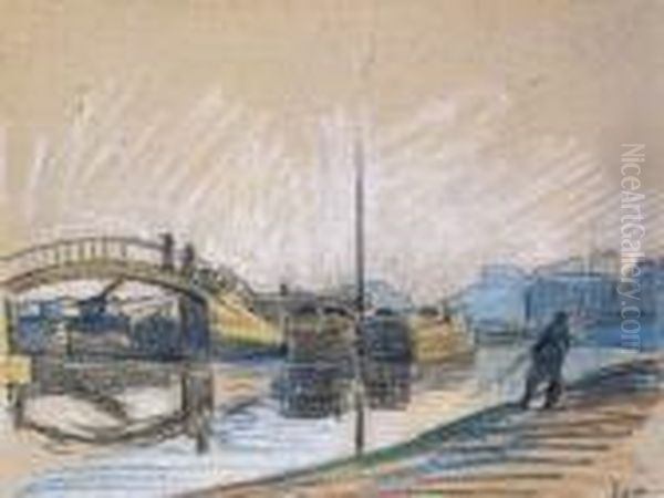 Bord De Riviere Pres D'un Pont Oil Painting by Maximilien Luce