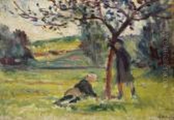 Pommiers A Eragny Oil Painting by Maximilien Luce