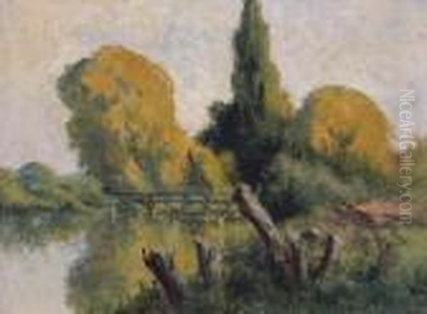 Rolleboise, Le Petit Bras De Seine En Automne Oil Painting by Maximilien Luce