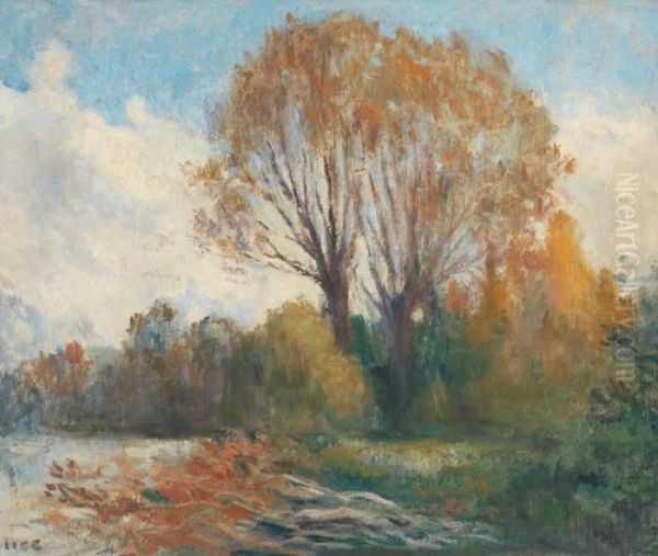 Paysage Et Riviere (rolleboise) Oil Painting by Maximilien Luce