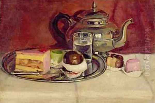 Still Life with Cakes and a Silver Teapot Oil Painting by Pericles Pantazis