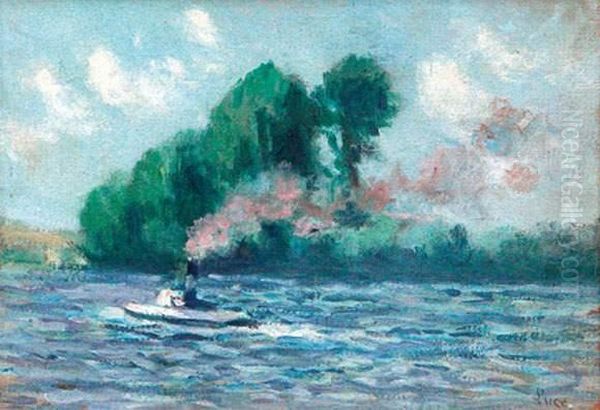 Rolleboise, Remorqueur Sur La Seine. Oil Painting by Maximilien Luce