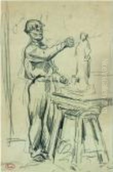 Le Sculpteur Lamourdedieu Dans Son Atelier Oil Painting by Maximilien Luce