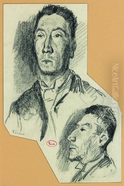 Deux Portraits De Felix Feneon En Buste Et De Profil Oil Painting by Maximilien Luce