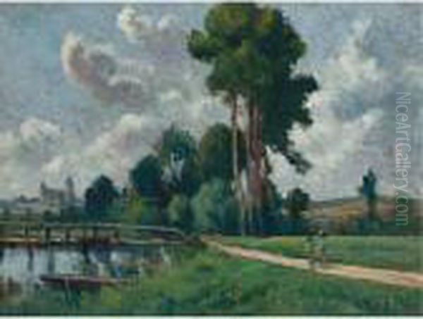 Auxerre, Paysage Au Bord De La Riviere Oil Painting by Maximilien Luce