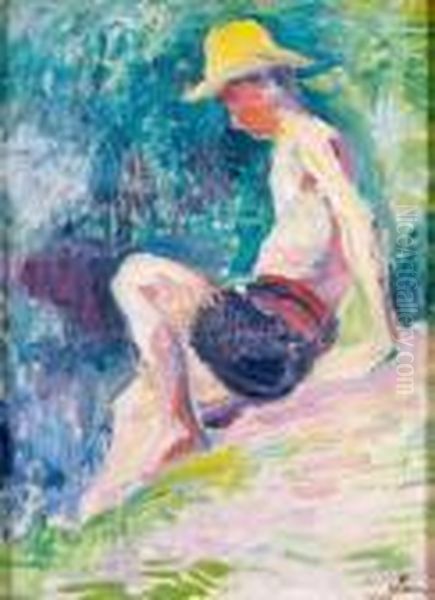 Jeune Baigneur Oil Painting by Maximilien Luce