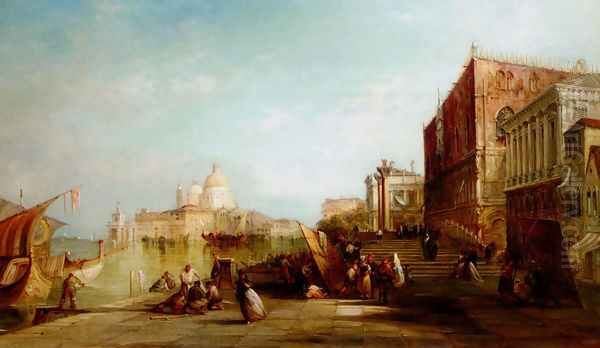 Santa Maria Della Salute From The Riva Degli Schiavoni, Venice Oil Painting by Alfred Pollentine