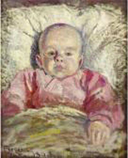 Portrait De Frederic Luce, Bebe Oil Painting by Maximilien Luce