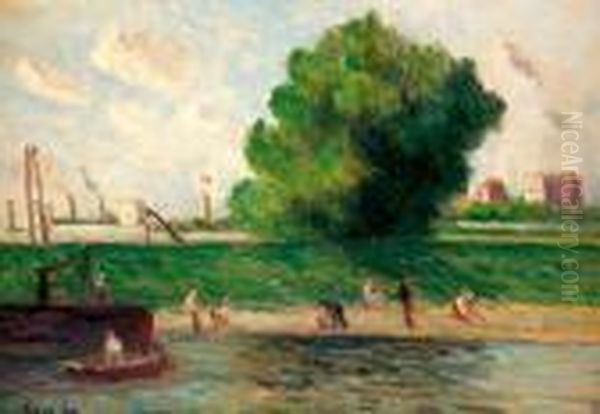 Banlieue Parisienne, Bord De Seine, 1830 Oil Painting by Maximilien Luce