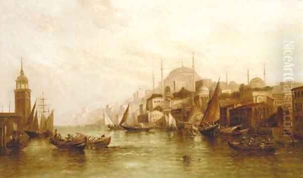 The Golden Horn with the Blue Mosque and Constantinople beyond Oil Painting by Alfred Pollentine