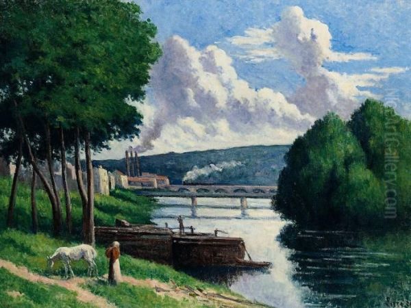 La Seine A Issy-les-moulineaux Oil Painting by Maximilien Luce