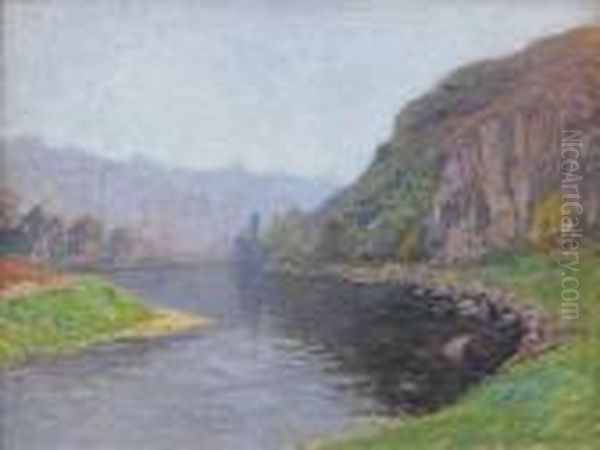 Rolleboise, Frondaison Sur Le Bras De Seine Oil Painting by Maximilien Luce