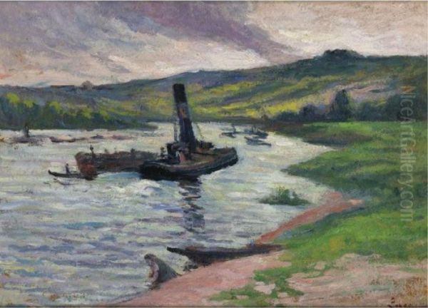 Remorqueurs Sur La Seine Oil Painting by Maximilien Luce