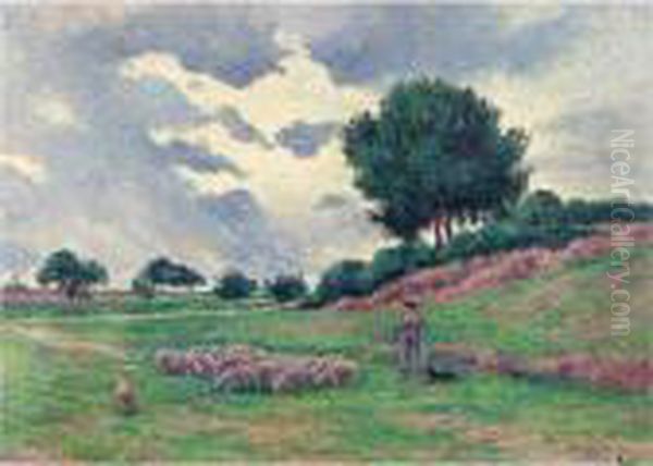 Mereville, Le Troupeau De Moutons Oil Painting by Maximilien Luce