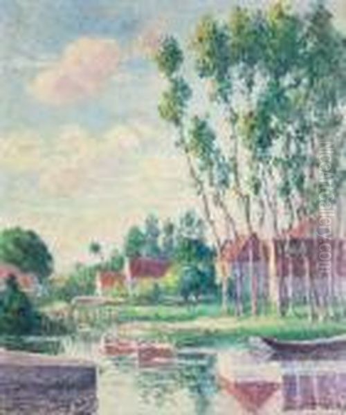 Paysage A Moulineux Oil Painting by Maximilien Luce