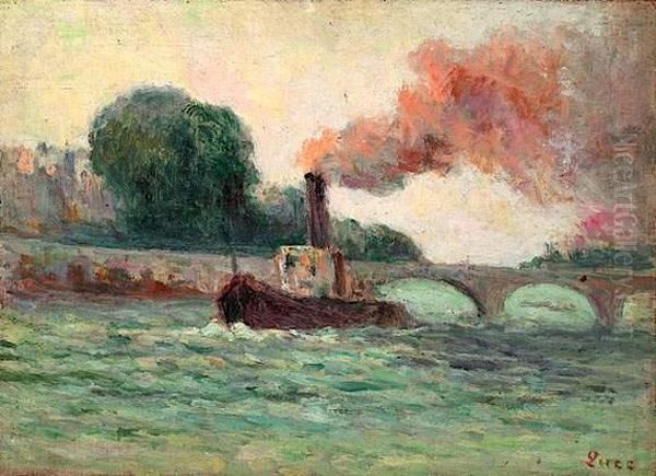 Paris, Remorqueur Sur La Seine, Circa 1930 Oil Painting by Maximilien Luce