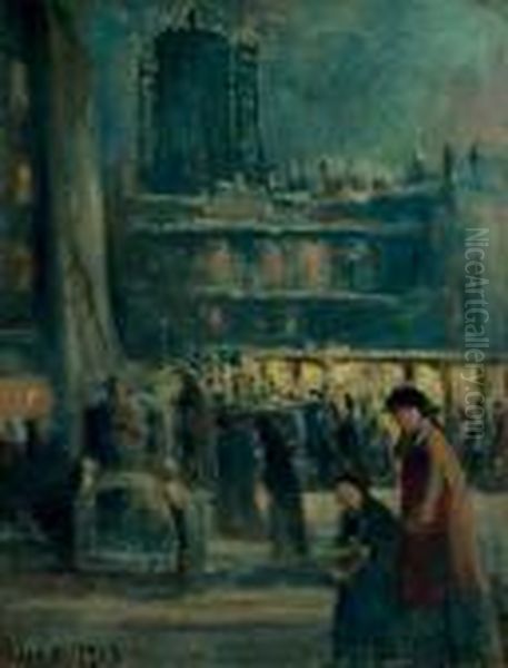 Une Rue De Paris, La Nuit Oil Painting by Maximilien Luce