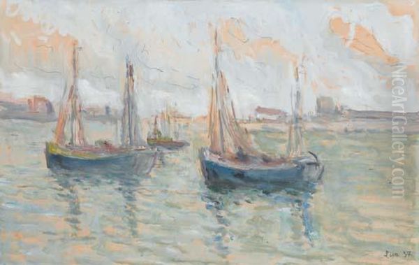 Bateaux A Voiles Oil Painting by Maximilien Luce