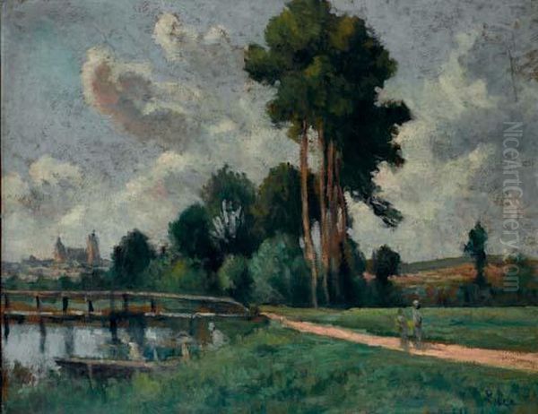 Auxerre, Paysage Au Bord De La Riviere Oil Painting by Maximilien Luce