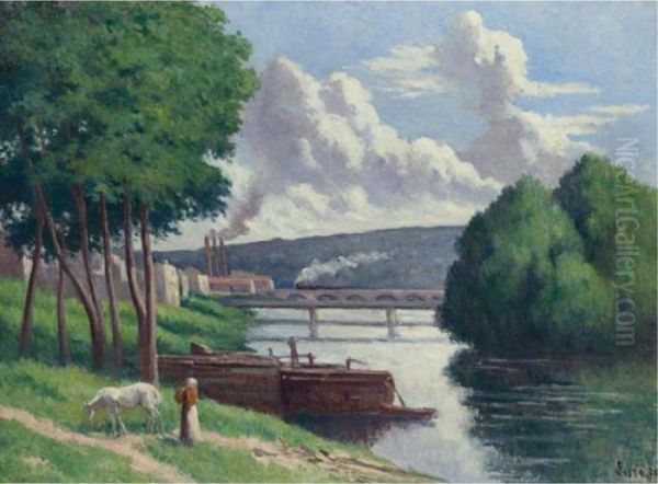 La Seine A Issy Oil Painting by Maximilien Luce