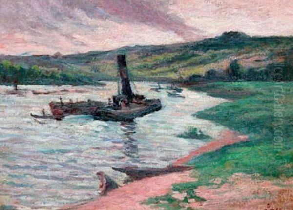 Remorqueurs Sur La Seine Oil Painting by Maximilien Luce