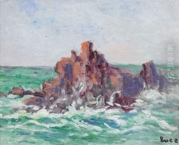 Le Trieux, Rochers Dans La Mer, Circa 1915 Oil Painting by Maximilien Luce