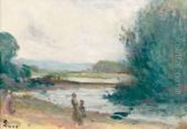 Bord De Seine, Circa 1900 Oil Painting by Maximilien Luce