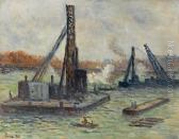 Travaux Sur La Seine Oil Painting by Maximilien Luce