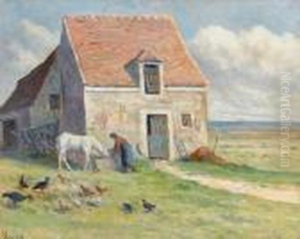 Cour De Ferme Aux Environs De Rolleboise Oil Painting by Maximilien Luce