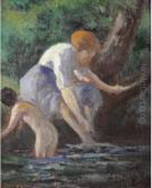 La Baignade Oil Painting by Maximilien Luce