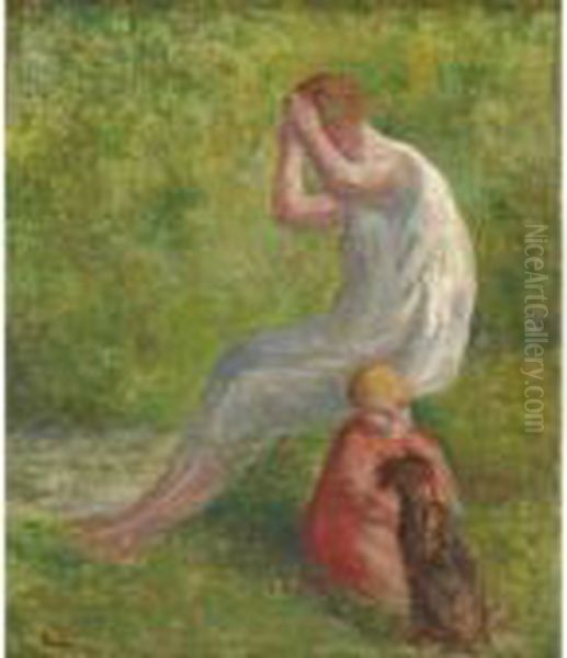 Femme, Enfant Et Chien Oil Painting by Maximilien Luce