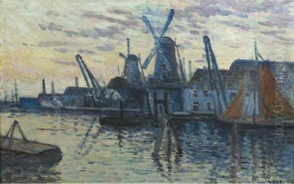 Moulins En Hollande Oil Painting by Maximilien Luce