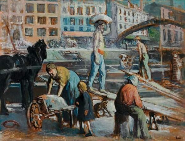  Les Debardeurs, Canal Saint-martin  Oil Painting by Maximilien Luce