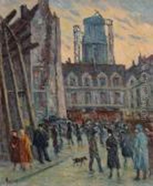 Place De Paris Animee Oil Painting by Maximilien Luce