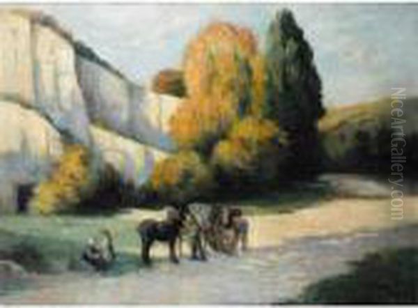 Environs De Mericourt Le Repos Pres De Carrieres Oil Painting by Maximilien Luce