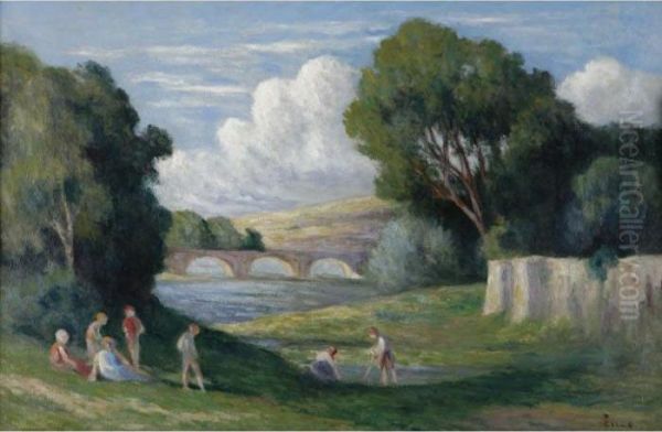 Baignade Aux Environs De Mantes Oil Painting by Maximilien Luce