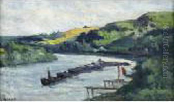 Train De Peniches Dans Le Tournant De La Seine Oil Painting by Maximilien Luce