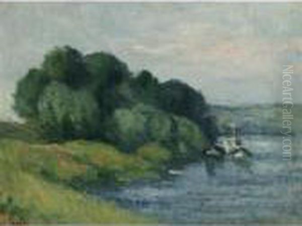 Rolleboise, Bord De Riviere Oil Painting by Maximilien Luce