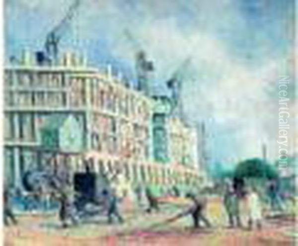 Constructeur, Gare De L'est 1929 Oil Painting by Maximilien Luce